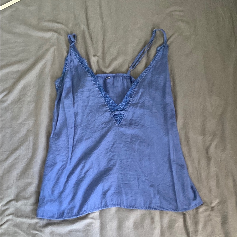 Blue Lace Trim Women's Top